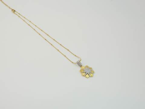 Taşlı Güneş Kolye | Çelik | Gold
