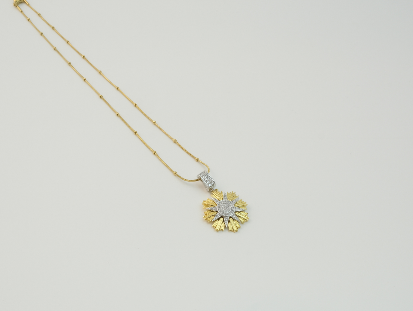 Taşlı Güneş Kolye | Çelik | Gold