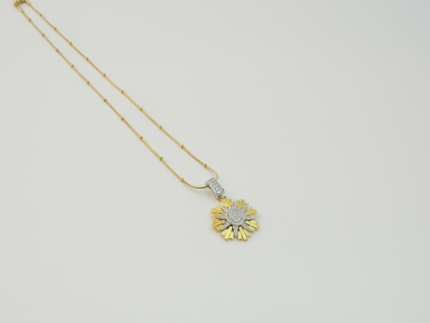 Taşlı Güneş Kolye | Çelik | Gold
