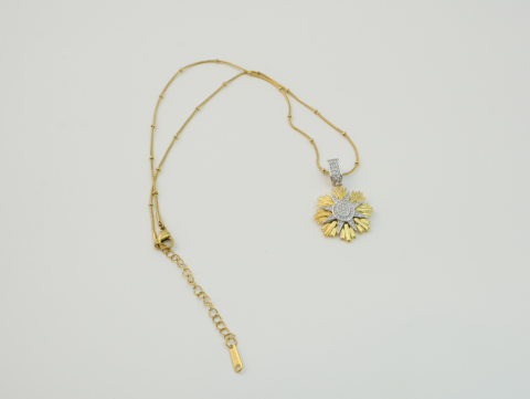 Taşlı Güneş Kolye | Çelik | Gold