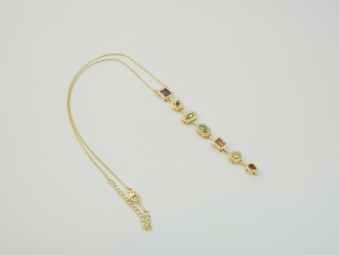 Zirkon Taşlı Y Kolye | Çelik | Gold
