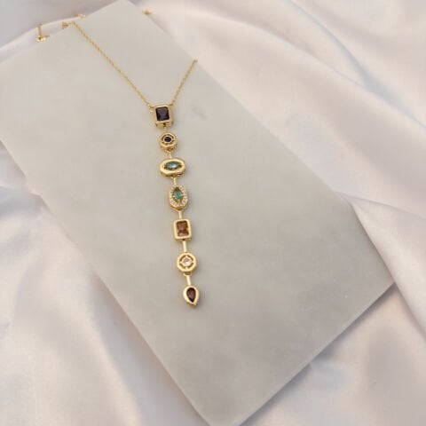 Zirkon Taşlı Y Kolye | Çelik | Gold