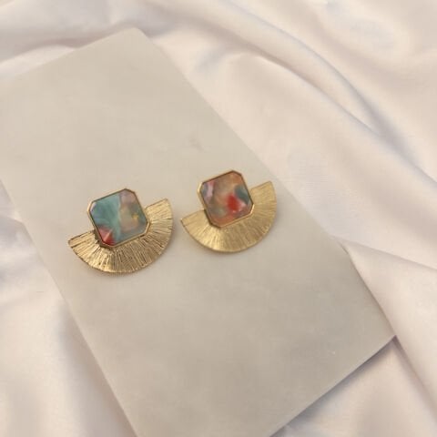Renkli Yelpaze Zara Küpe | Çelik | Gold