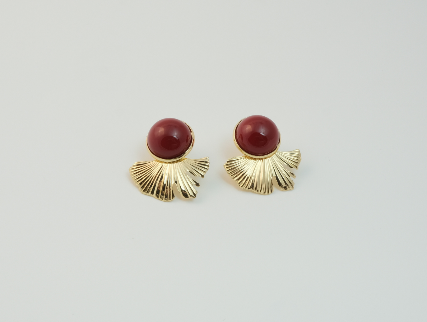 Bordo Taşlı Küpe | Altın Kaplama | Gold