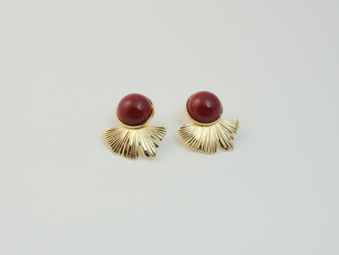 Bordo Taşlı Küpe | Altın Kaplama | Gold