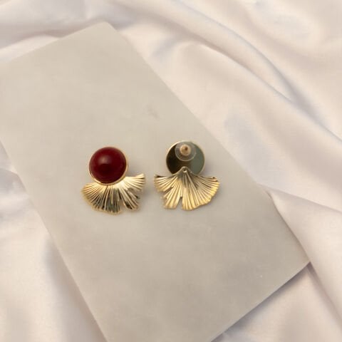 Bordo Taşlı Küpe | Altın Kaplama | Gold