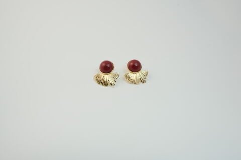 Bordo Taşlı Küpe | Altın Kaplama | Gold