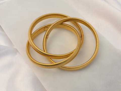 Üçlü Kalın Sarmal Yay Bileklik | Kararmaz | Altın Kaplama | Gold