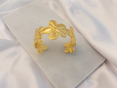 Çiçek Kelepçe Bileklik | Altın Kaplama | Gold