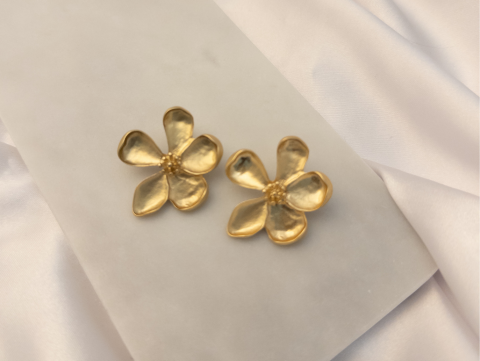 Tomurcuklu Çiçek Küpe | Çelik | Gold