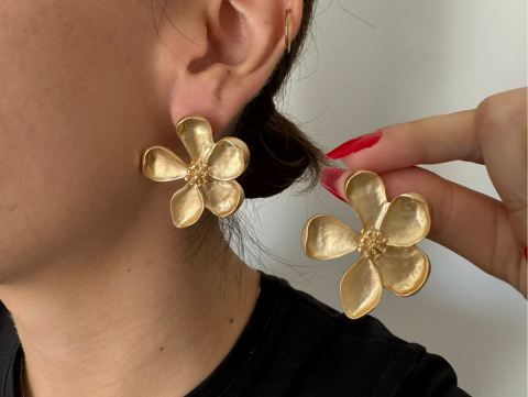 Tomurcuklu Çiçek Küpe | Çelik | Gold