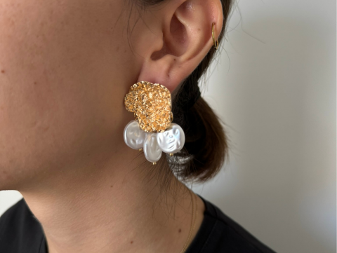 Sallantı İncili Küpe | Kararmaz | Çelik | Gold