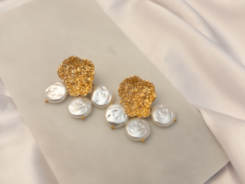 Sallantı İncili Küpe | Kararmaz | Çelik | Gold