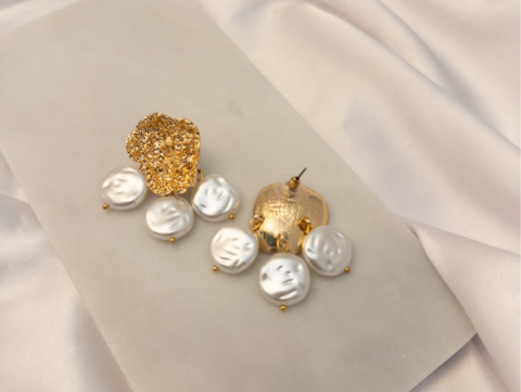 Sallantı İncili Küpe | Kararmaz | Çelik | Gold