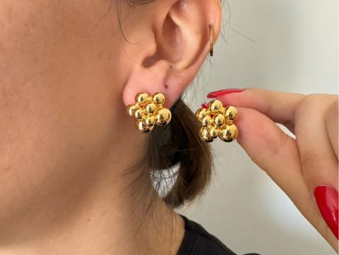 Top Küpe | Kararmaz | Altın Kaplama | Gold / Silver