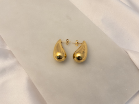 Büyük Damla Küpe | Çelik | Gold