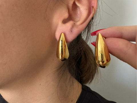 Büyük Damla Küpe | Çelik | Gold