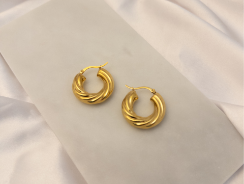 Kalın Burgu Halka Küpe | Çelik | Gold