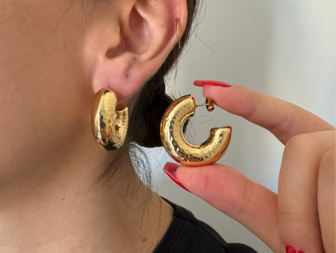 Damlalı Burgu Halka Küpe | Çelik | Gold