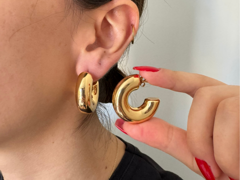 Düz Halka Küpe | Kararmaz | Çelik | Gold