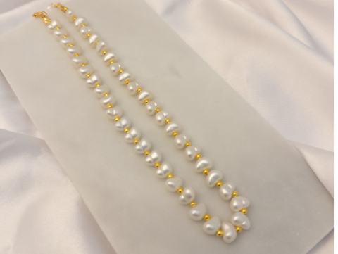 Tatlı Su İnci Gold Boncuklu Kolye | İnci | Gold