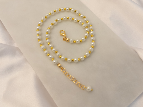 Orta İnci Gold Boncuklu Kolye | İnci | Gold