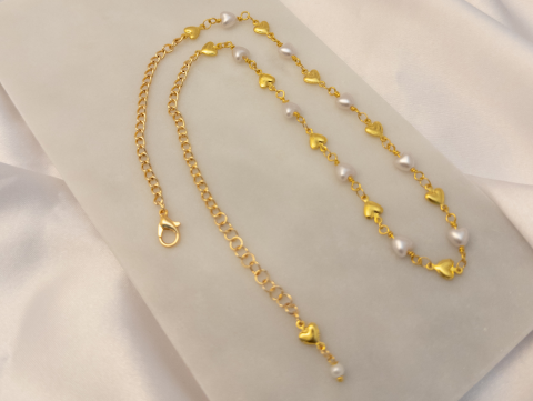 Minik Kalp Detaylı İnci Kolye | İnci | Gold