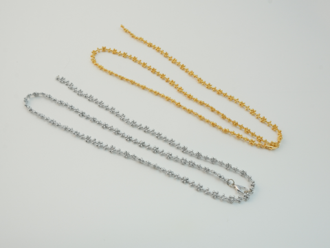 Çiçek Uzun Y Kolye | Boncuk | Gold / Silver