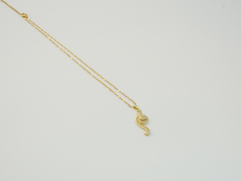 Yılan Figürlü Zirkon Taşlı Kolye | Çelik | Gold