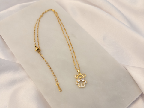 Papyonlu Ayıcık Kolye | Kararmaz | Çelik | Gold