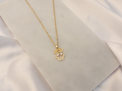 Papyonlu Ayıcık Kolye | Çelik | Gold