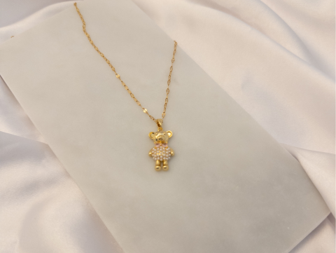 İncili Ayıcık Kolye | Çelik | Gold