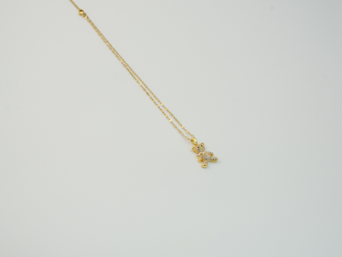 Taşlı Papyonlu Ayıcık Kolye | Kararmaz | Çelik | Gold