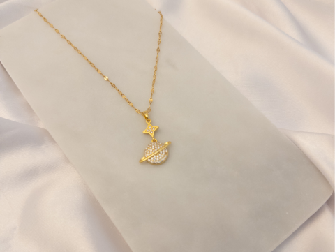 Satürn Kolye | Çelik | Gold