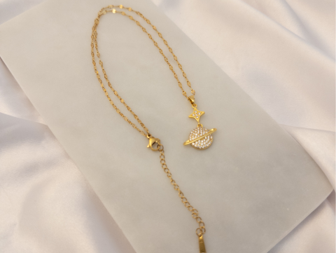 Satürn Kolye | Çelik | Gold