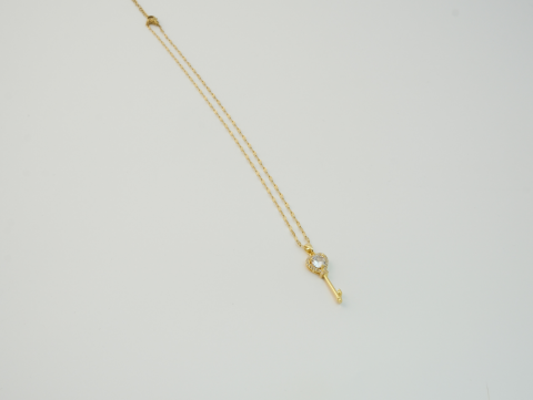 Zirkon Taşlı Anahtar Kolye | Çelik | Gold