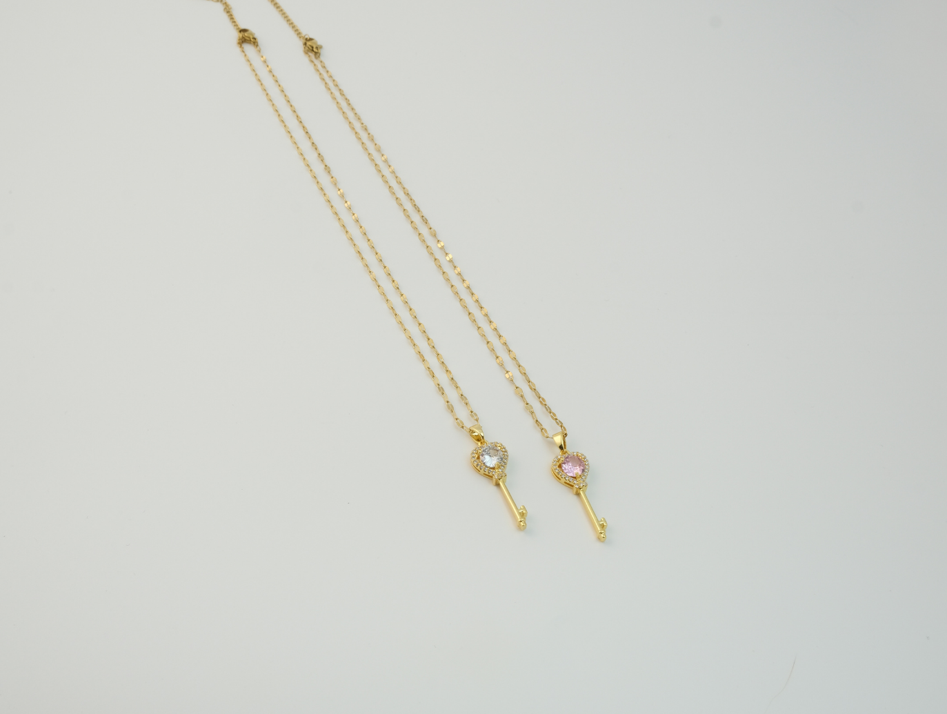 Zirkon Taşlı Anahtar Kolye | Çelik | Gold