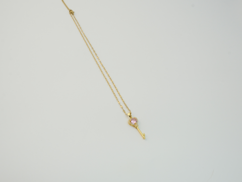 Zirkon Taşlı Anahtar Kolye | Çelik | Gold
