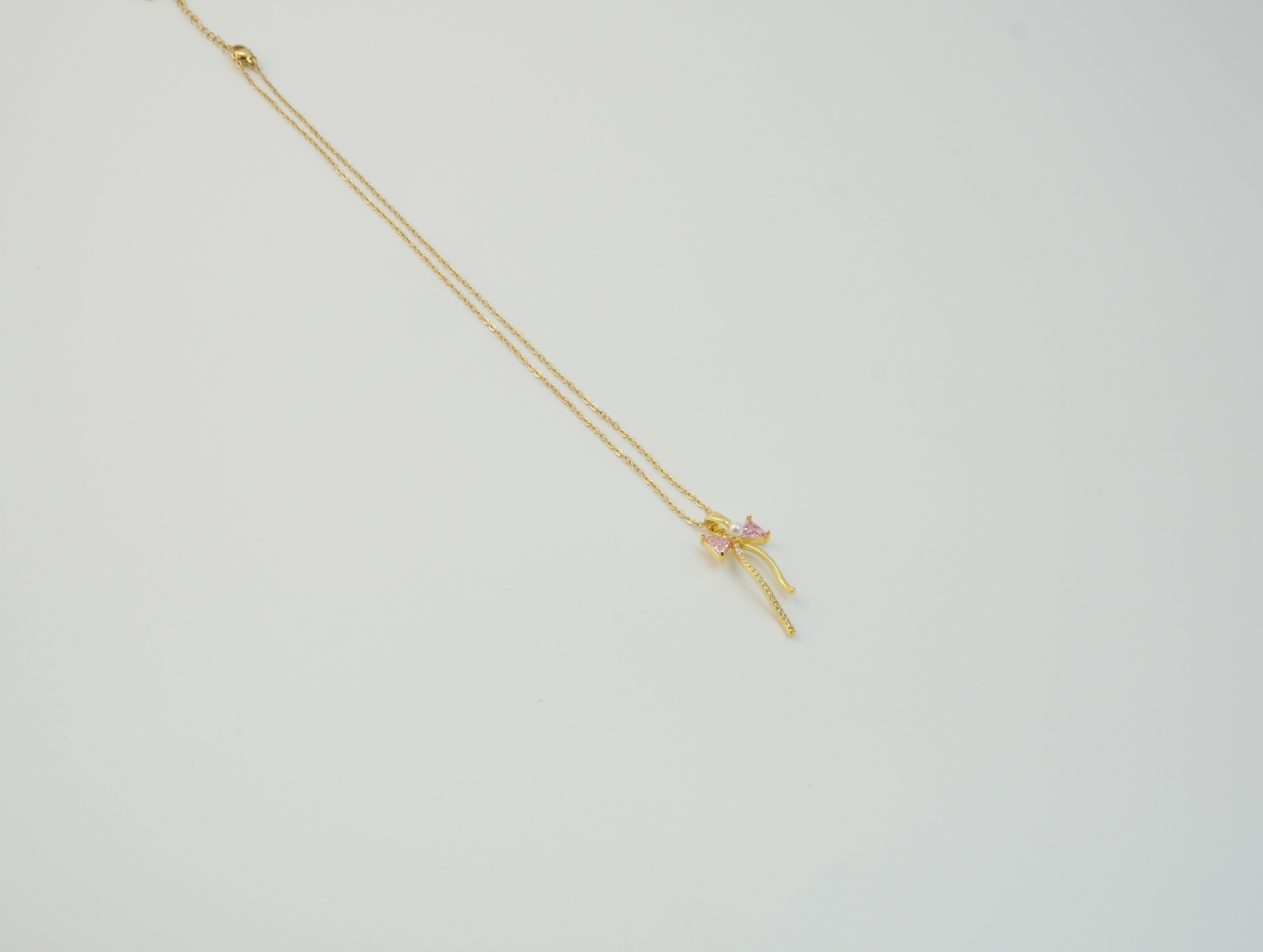 Minimal Pembe Taşlı İncili Kurdele Kolye | Kararmaz | Çelik | Gold