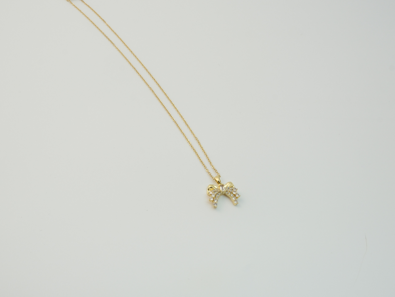 Taşlı Kurdele Kolye | Çelik | Gold