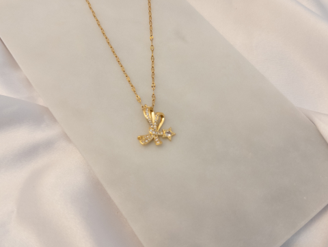 Yıldızlı Kurdele Kolye | Çelik | Gold