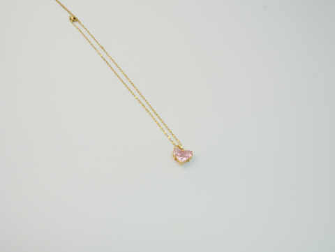 Pembe Kristal Taşlı Kolye | Çelik | Gold