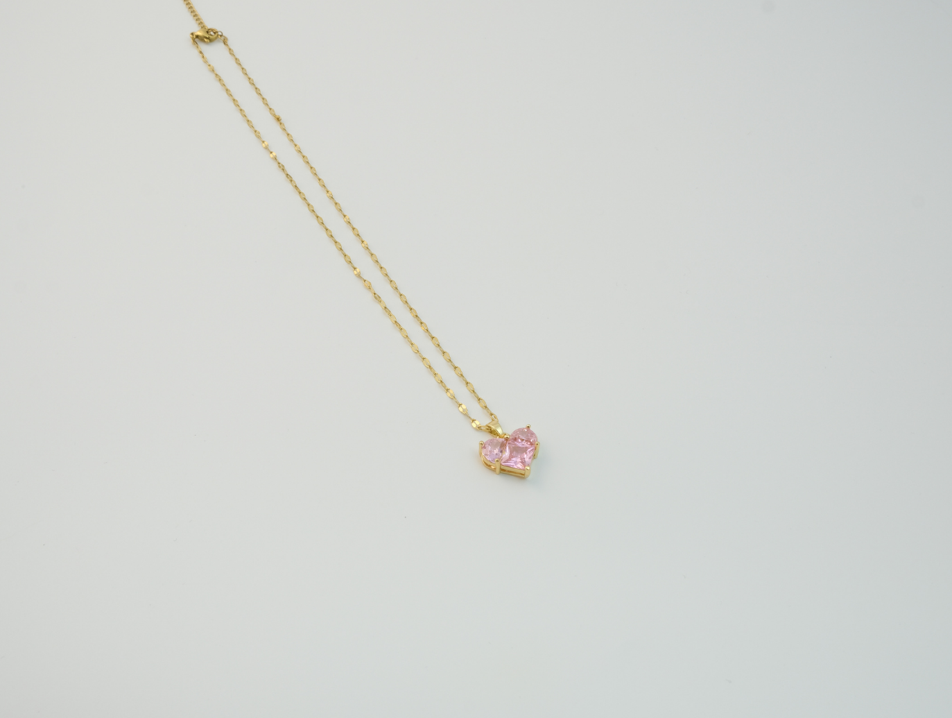 Pembe Kristal Taşlı Kolye | Çelik | Gold