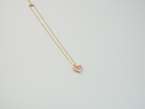 Pembe Kristal Taşlı Kolye | Çelik | Gold
