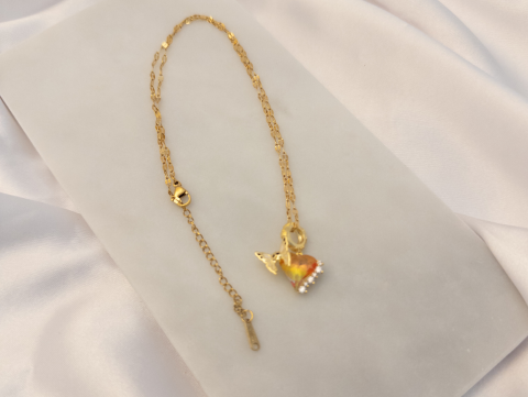Turuncu Geçişli Kristal Taşlı Kolye | Çelik | Gold
