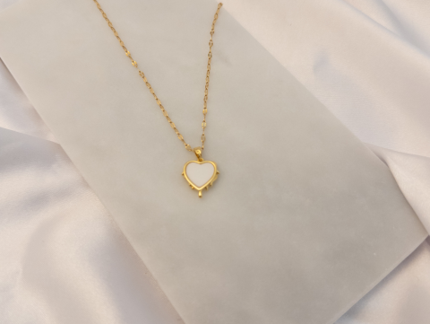 Sedef Çift Taraflı Minimal Kolye | Çelik | Gold