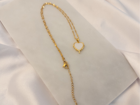 Sedef Çift Taraflı Minimal Kolye | Kararmaz | Çelik | Gold