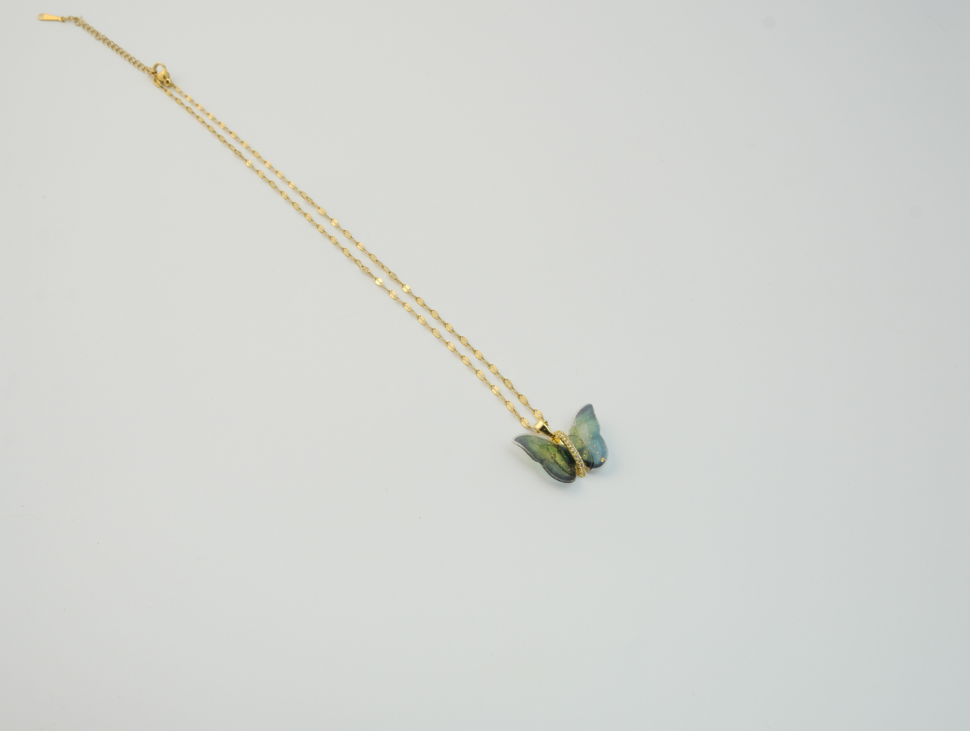 Yeşil Zirkon Taşlı Kelebek Kolye | Çelik | Gold
