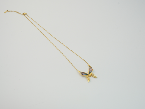 Zirkon Taşlı Renkli Kelebek Kolye | Çelik | Gold