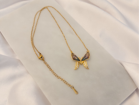 Zirkon Taşlı Renkli Kelebek Kolye | Çelik | Gold